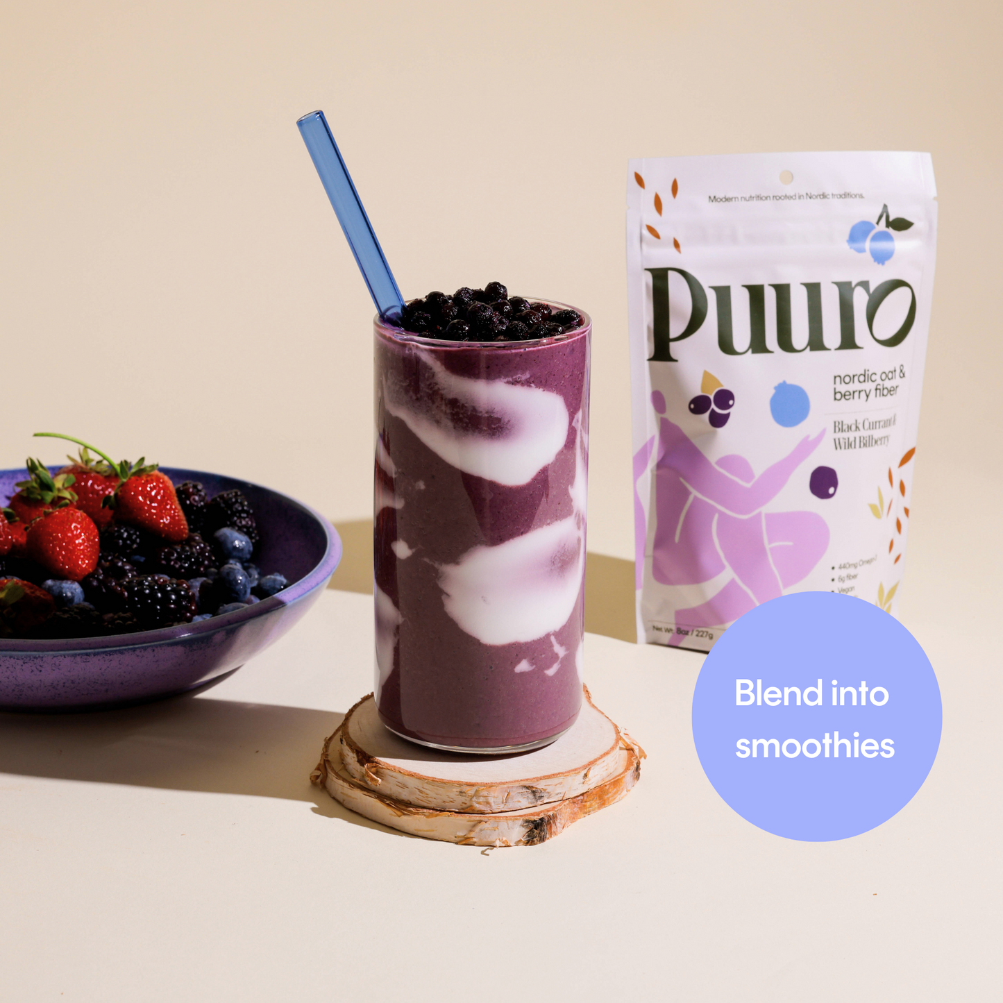 Glass of smoothie with Puuro fiber